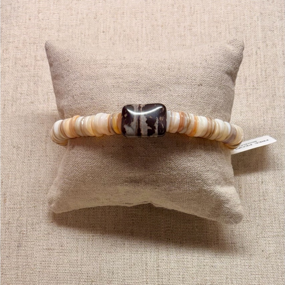 Free People Adjustable Cream & Brown Stone Beaded Bracelet